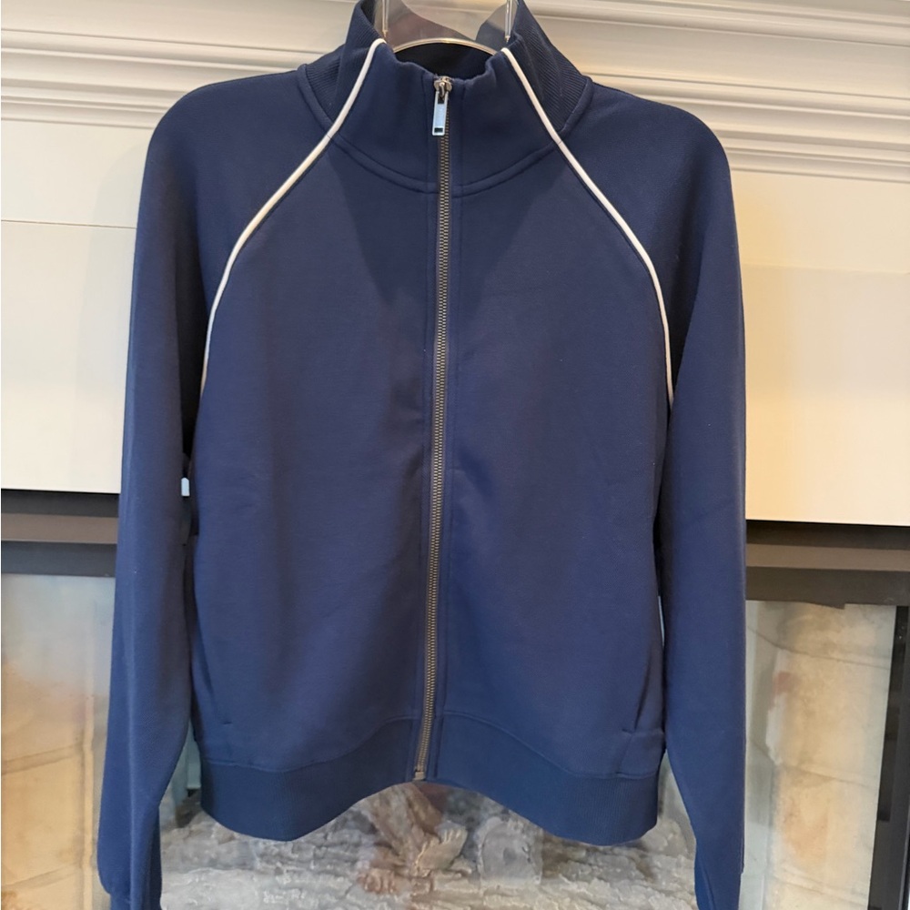 SPANX airpique Jacket (timeless navy) with white Trim NWT large